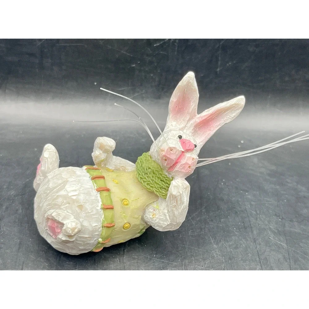 Easter Bunny Painter Water Globe and Lying Rabbit‎ Figurine Set Pastel Decor